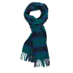 Nordstrom Cashmere Plaid Fringe Scarf Navy Green NWT
